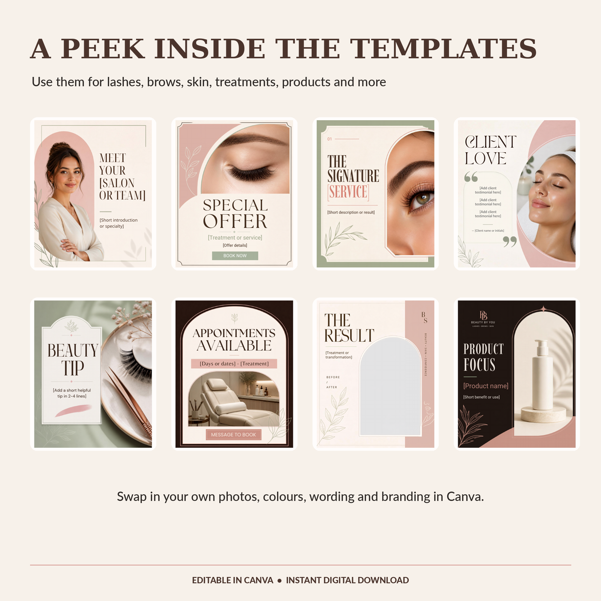 Beauty Salon Social Media Templates | 100 Content Ideas & 48 Canva Instagram Templates | Salon Marketing Digital Download