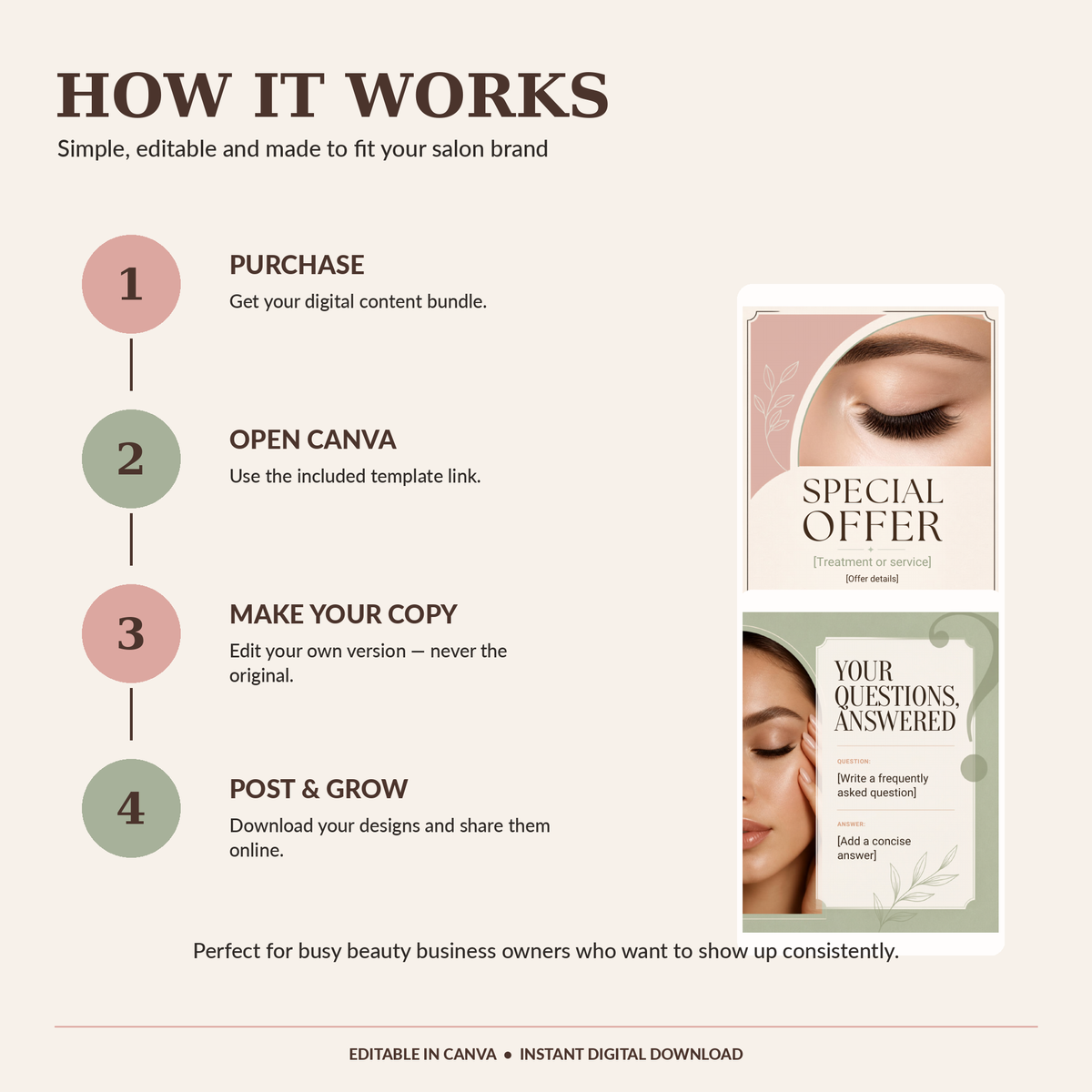 Beauty Salon Social Media Templates | 100 Content Ideas & 48 Canva Instagram Templates | Salon Marketing Digital Download