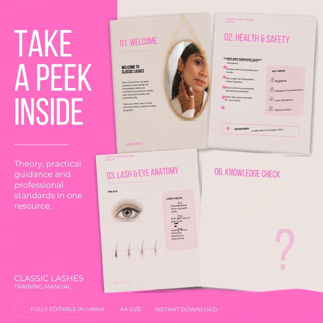 Classic Lash Extension Training Manual | Editable Canva Template + PDF | Lash Tech Course Guide | Digital Download