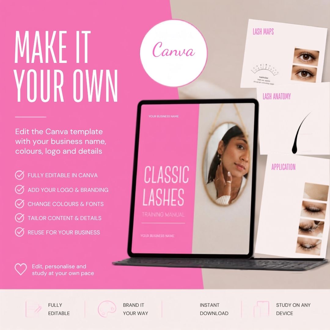 Classic Lash Extension Training Manual | Editable Canva Template + PDF | Lash Tech Course Guide | Digital Download